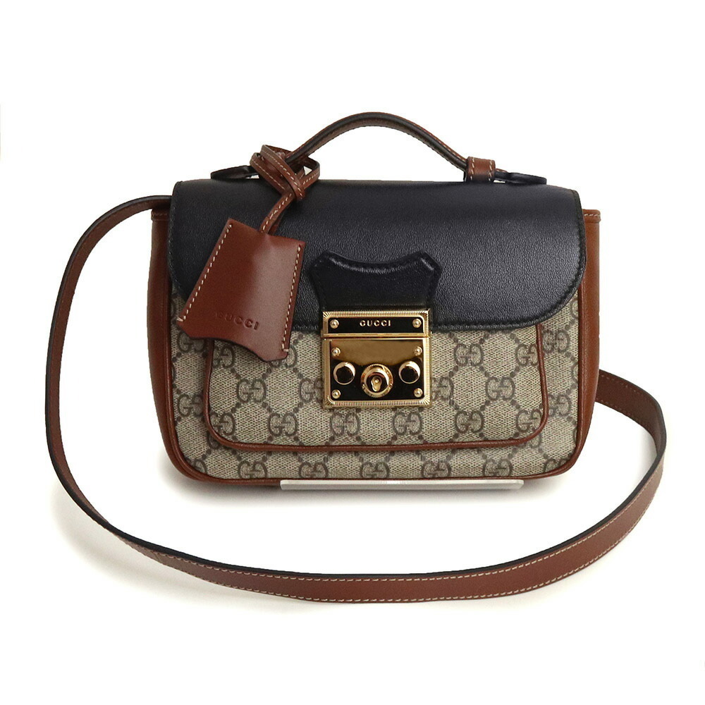 Gucci Padlock Shoulder Handbag Crossbody Bag GG Supreme Calfskin Brown Black